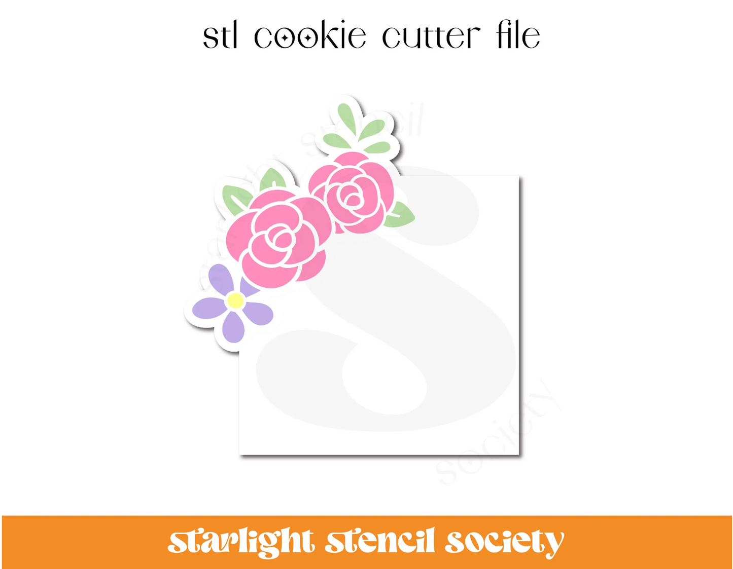 Floral Square STL Cookie Cutter File