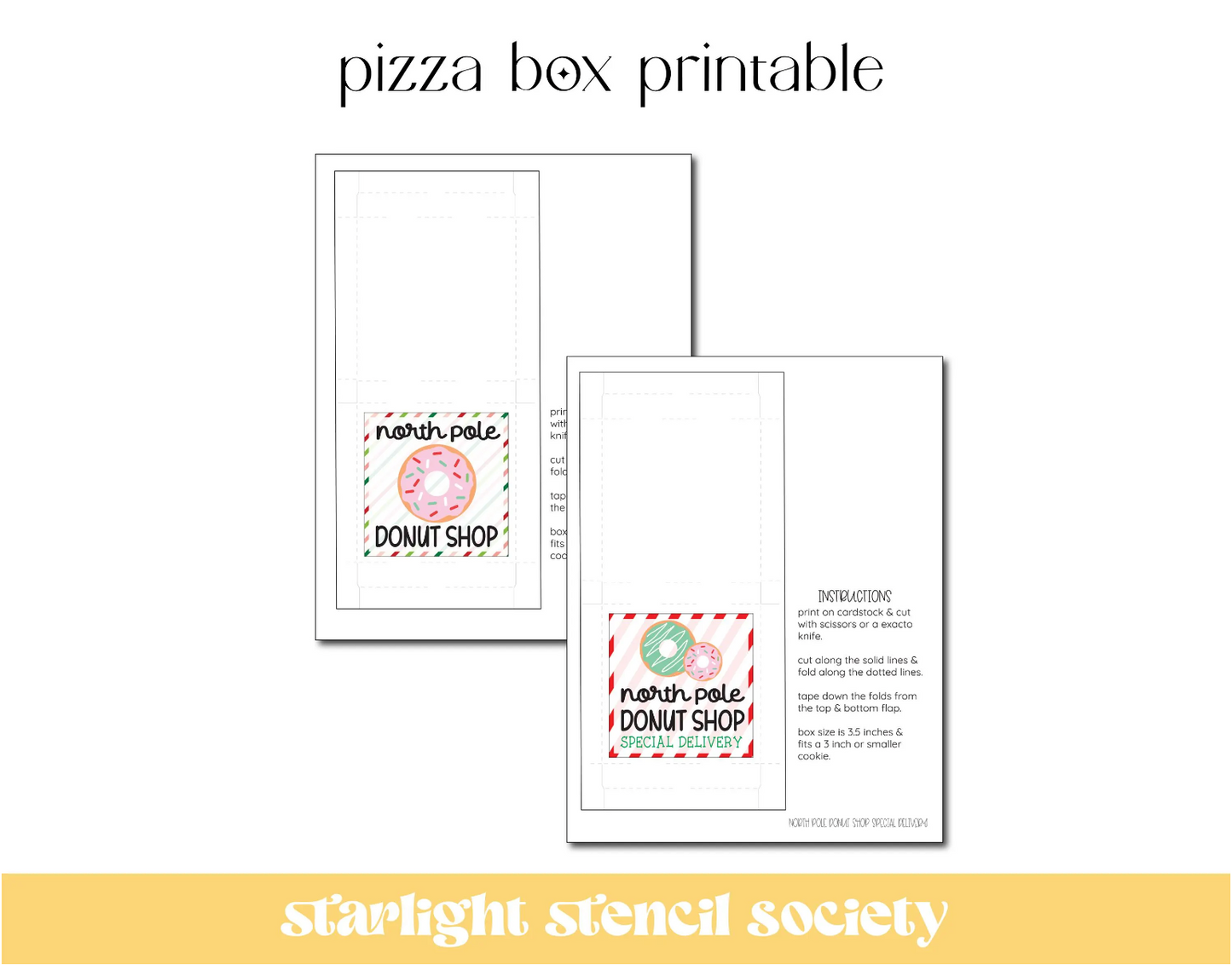 North Pole Donut Shop Pizza Box PDF Printable