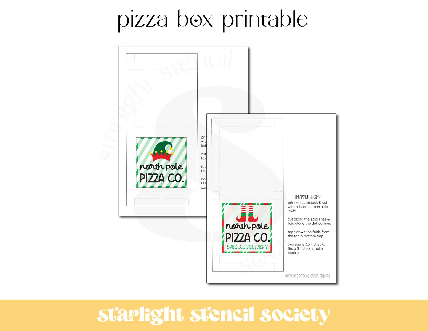 North Pole Pizza Box PDF Printable