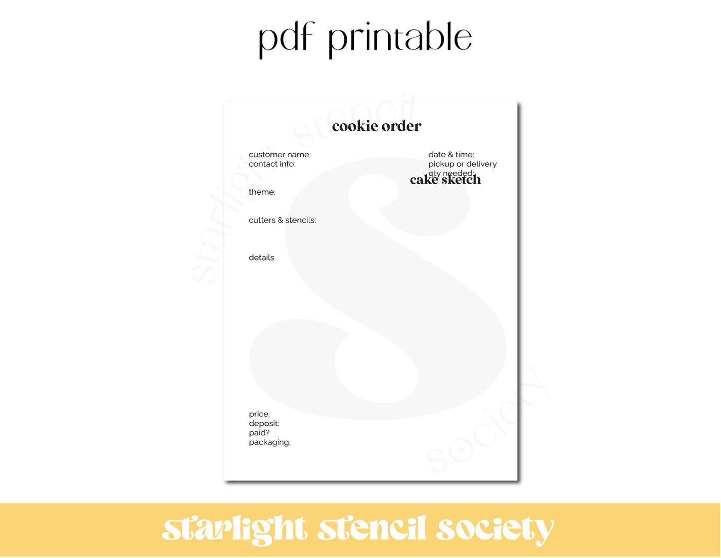 Cookie Order PDF Printable