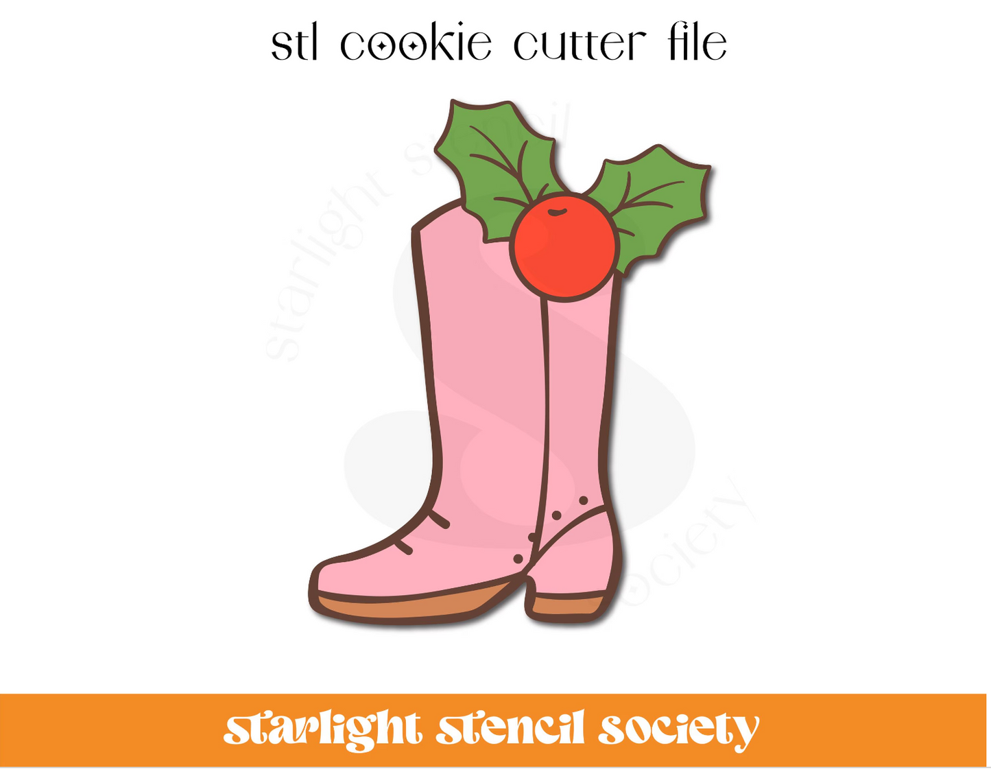 Cowboy Boot Holly STL Cookie Cutter File