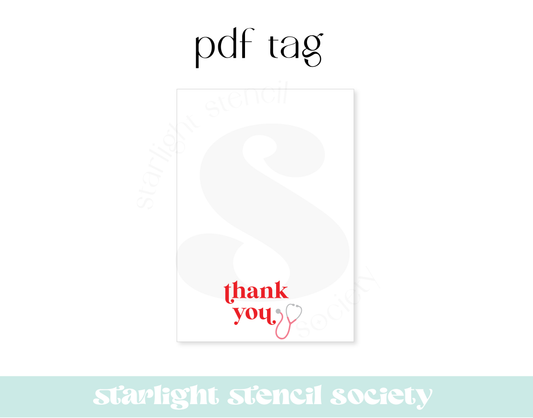 Thank You Pink Stethoscope Cookie Card PDF Tag